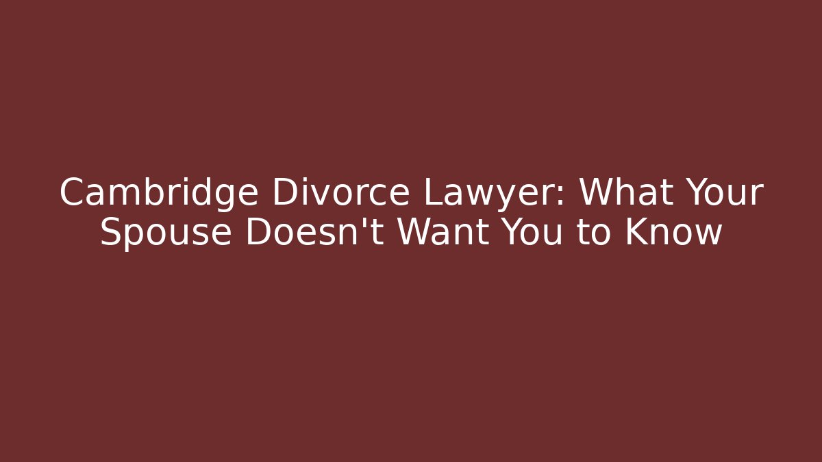 Cambridge Divorce Lawyer: What Your Spouse Doesn’t Want You to Know