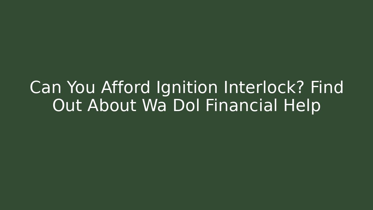 Can You Afford Ignition Interlock? Find Out About Wa Dol Financial Help