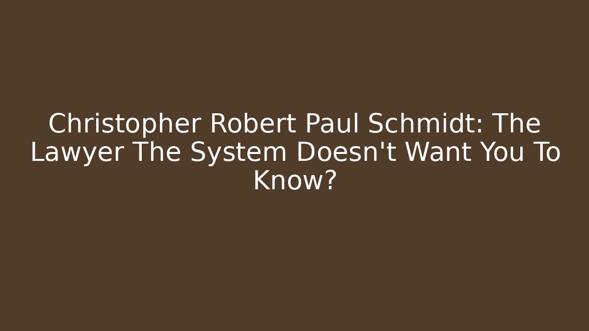Christopher Robert Paul Schmidt: The Lawyer The System Doesn't Want You To Know?