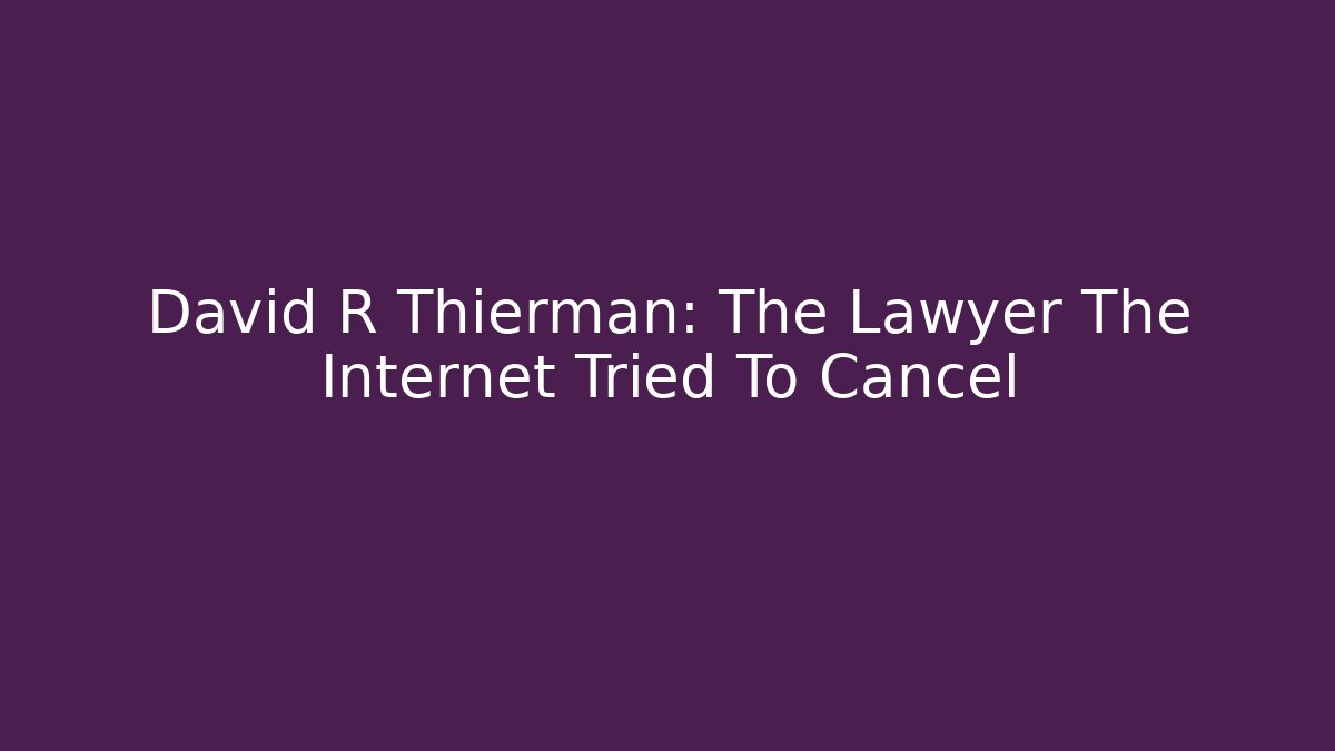 David R Thierman: The Lawyer The Internet Tried To Cancel