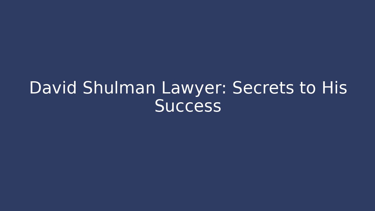 David Shulman Lawyer: Secrets to His Success