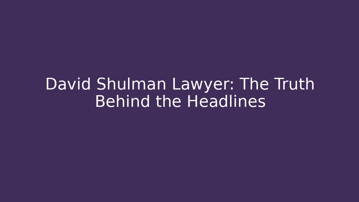 David Shulman Lawyer: The Truth Behind the Headlines