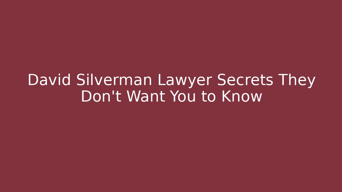 David Silverman Lawyer Secrets They Don’t Want You to Know