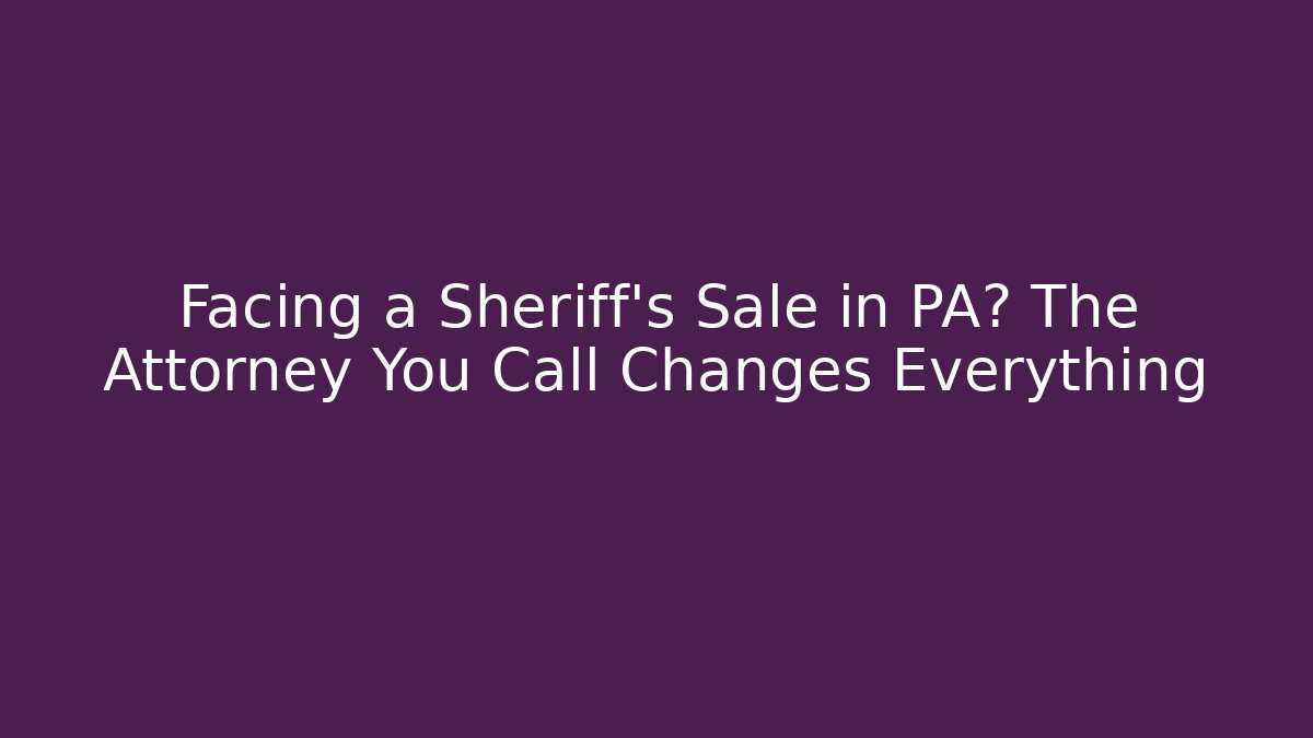 Facing a Sheriff's Sale in PA? The Attorney You Call Changes Everything