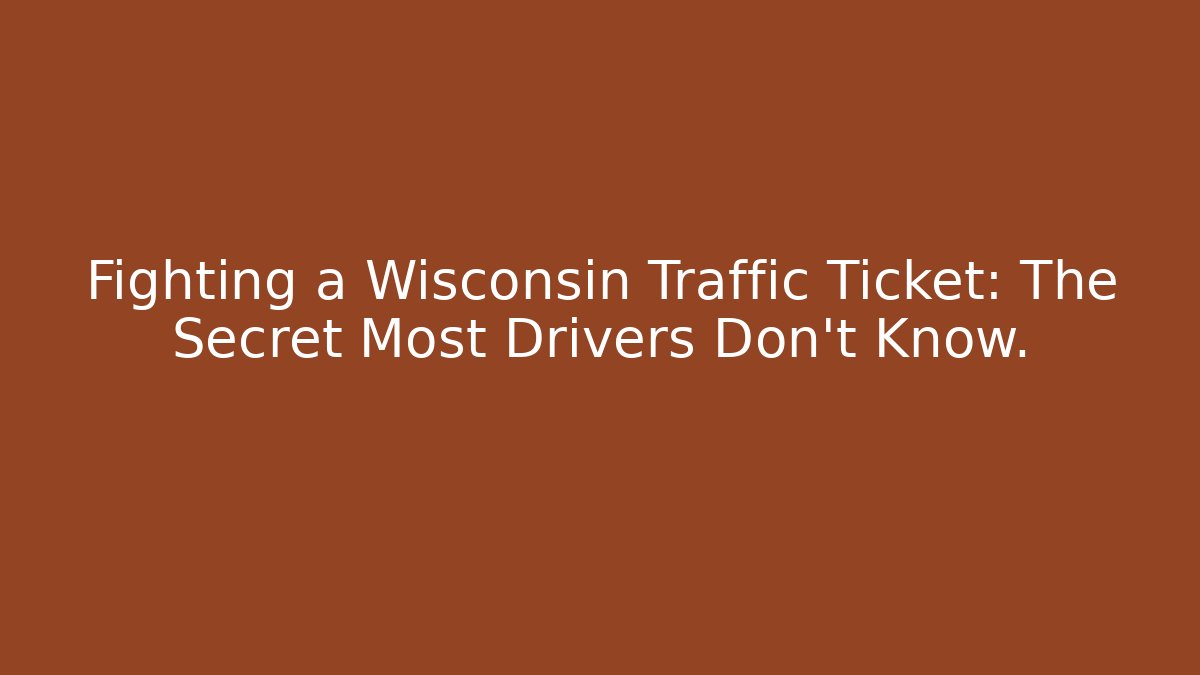 Fighting a Wisconsin Traffic Ticket: The Secret Most Drivers Don’t Know.