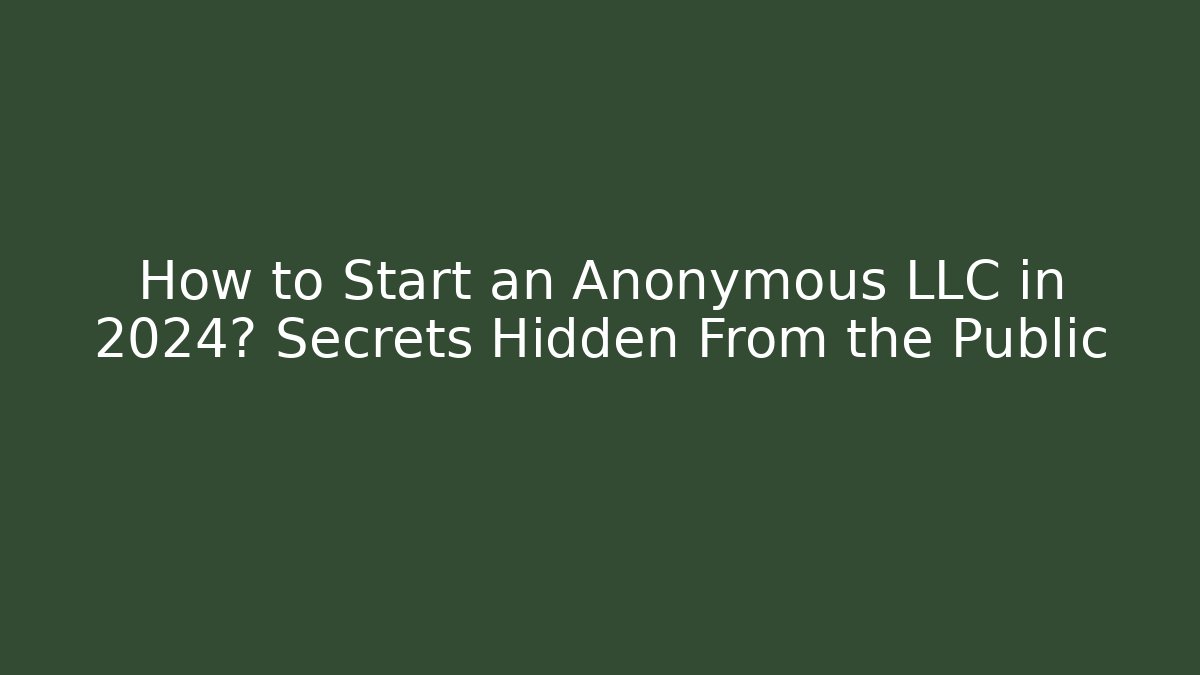 How to Start an Anonymous LLC in 2024? Secrets Hidden From the Public