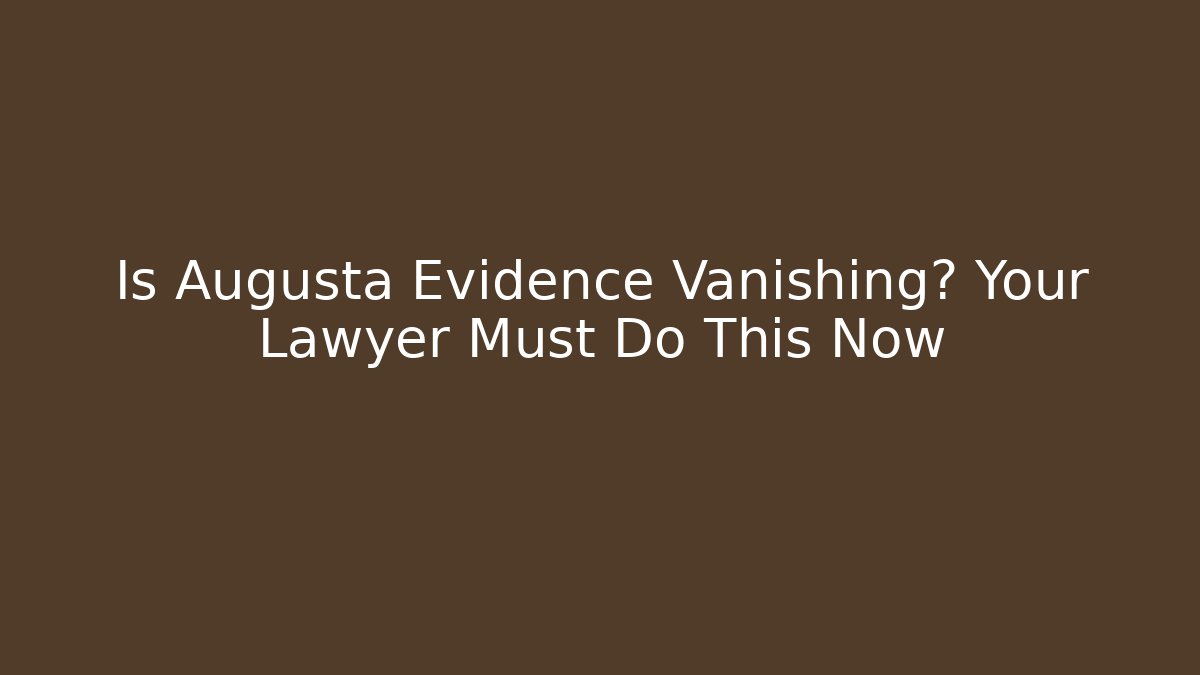 Is Augusta Evidence Vanishing? Your Lawyer Must Do This Now