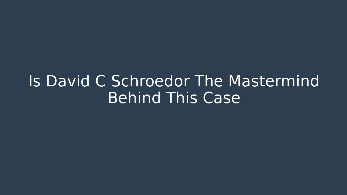 Is David C Schroedor The Mastermind Behind This Case