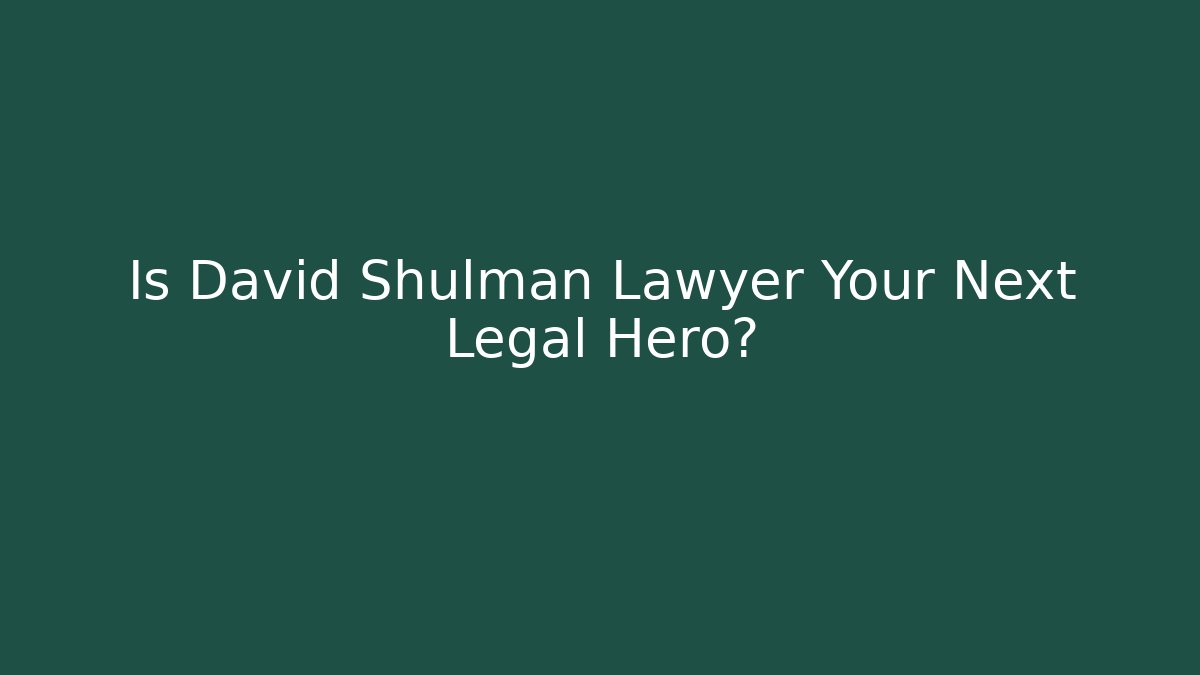 Is David Shulman Lawyer Your Next Legal Hero?