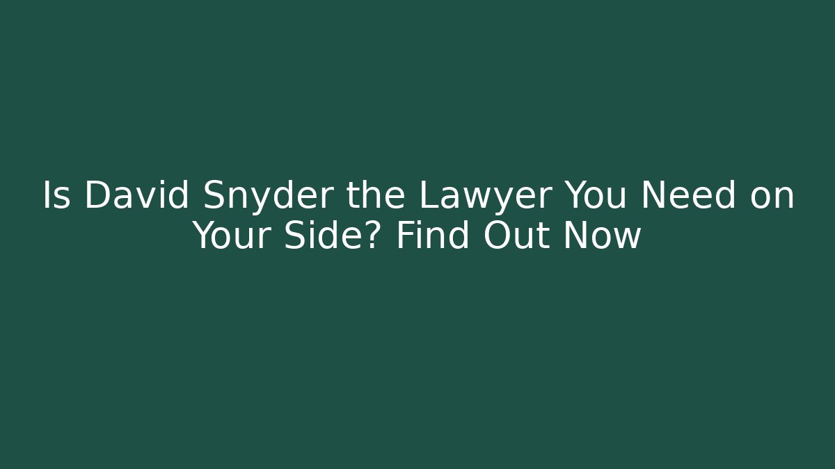 Is David Snyder the Lawyer You Need on Your Side? Find Out Now