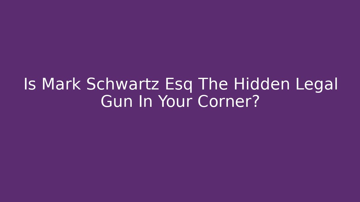 Is Mark Schwartz Esq The Hidden Legal Gun In Your Corner?