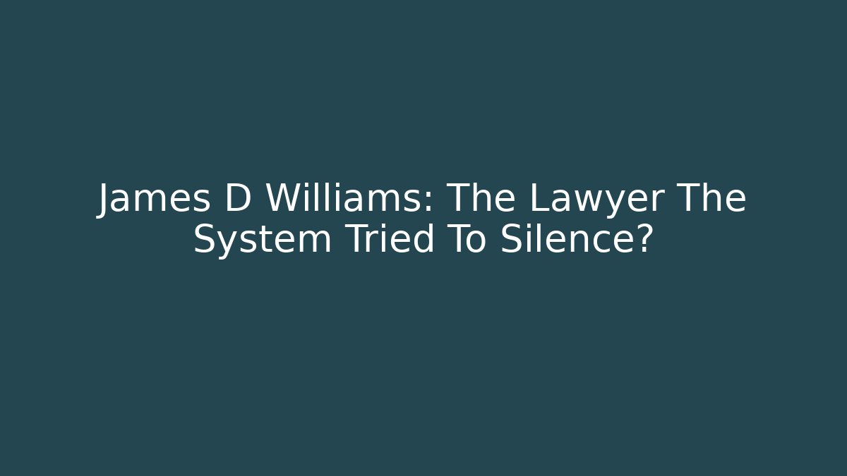 James D Williams: The Lawyer The System Tried To Silence?