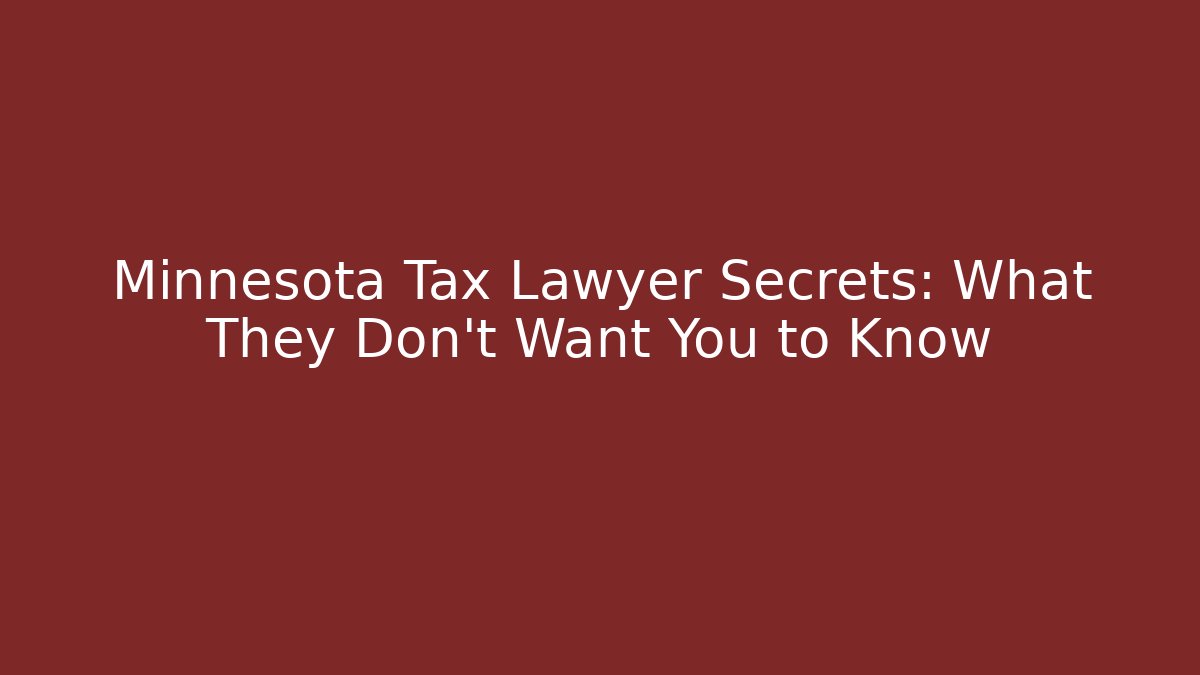 Minnesota Tax Lawyer Secrets: What They Don't Want You to Know