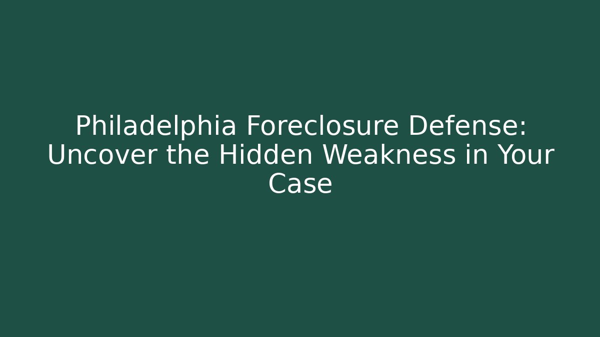 Philadelphia Foreclosure Defense: Uncover the Hidden Weakness in Your Case