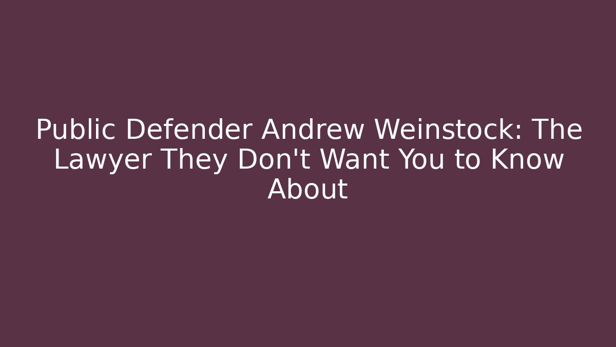 Public Defender Andrew Weinstock: The Lawyer They Don't Want You to Know About