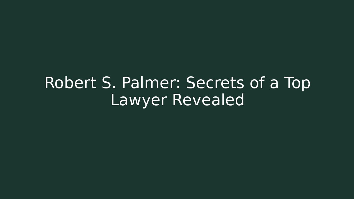 Robert S. Palmer: Secrets of a Top Lawyer Revealed