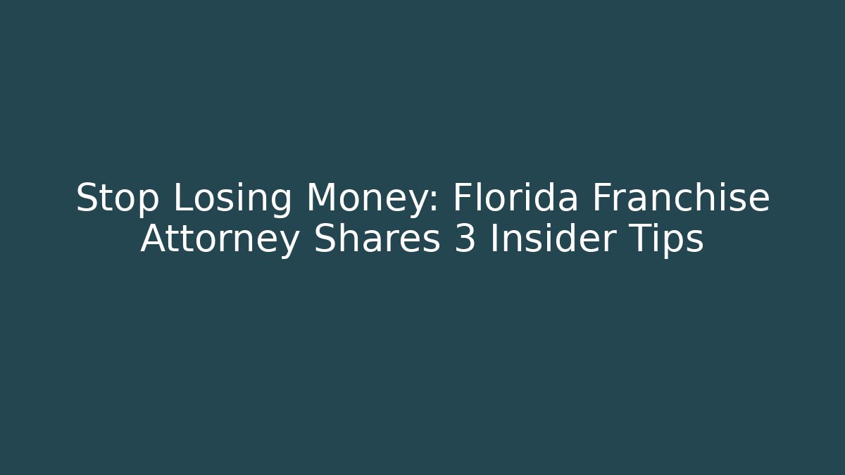 Stop Losing Money: Florida Franchise Attorney Shares 3 Insider Tips