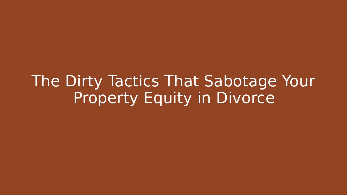 The Dirty Tactics That Sabotage Your Property Equity in Divorce