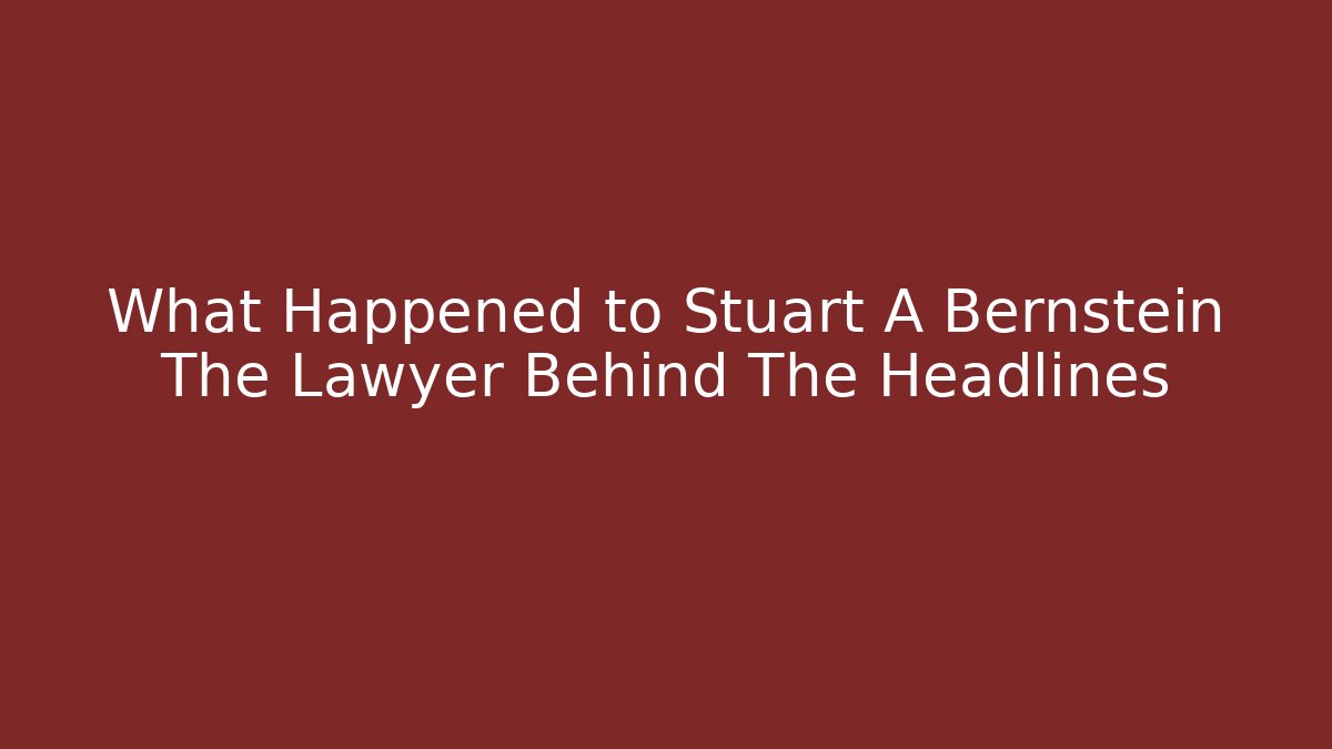 What Happened to Stuart A Bernstein The Lawyer Behind The Headlines