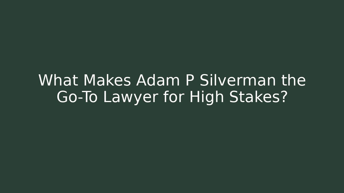 What Makes Adam P Silverman the Go-To Lawyer for High Stakes?