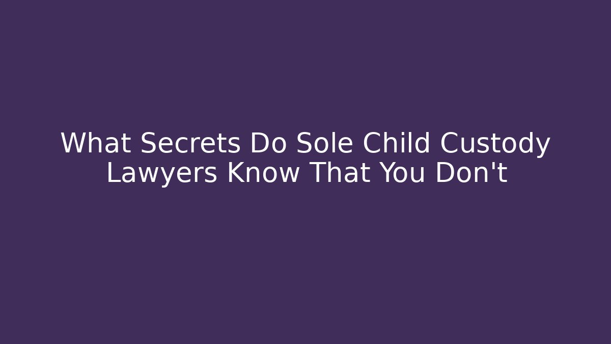 What Secrets Do Sole Child Custody Lawyers Know That You Don’t