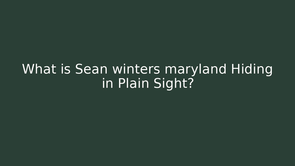 What is Sean winters maryland Hiding in Plain Sight?