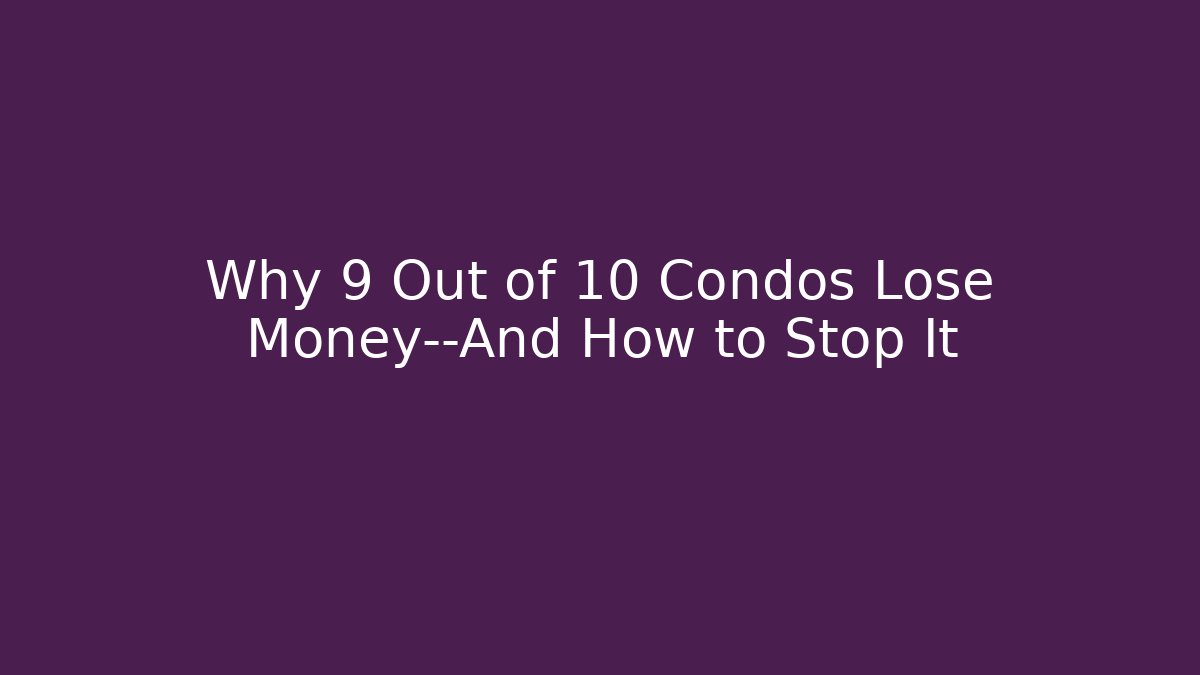 Why 9 Out of 10 Condos Lose Money—And How to Stop It