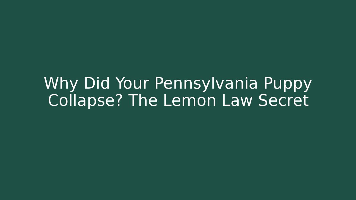 Why Did Your Pennsylvania Puppy Collapse? The Lemon Law Secret